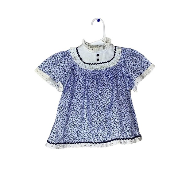 Vintage Baby’s Navy Blue and White Flowered Dress - Picture 1 of 5
